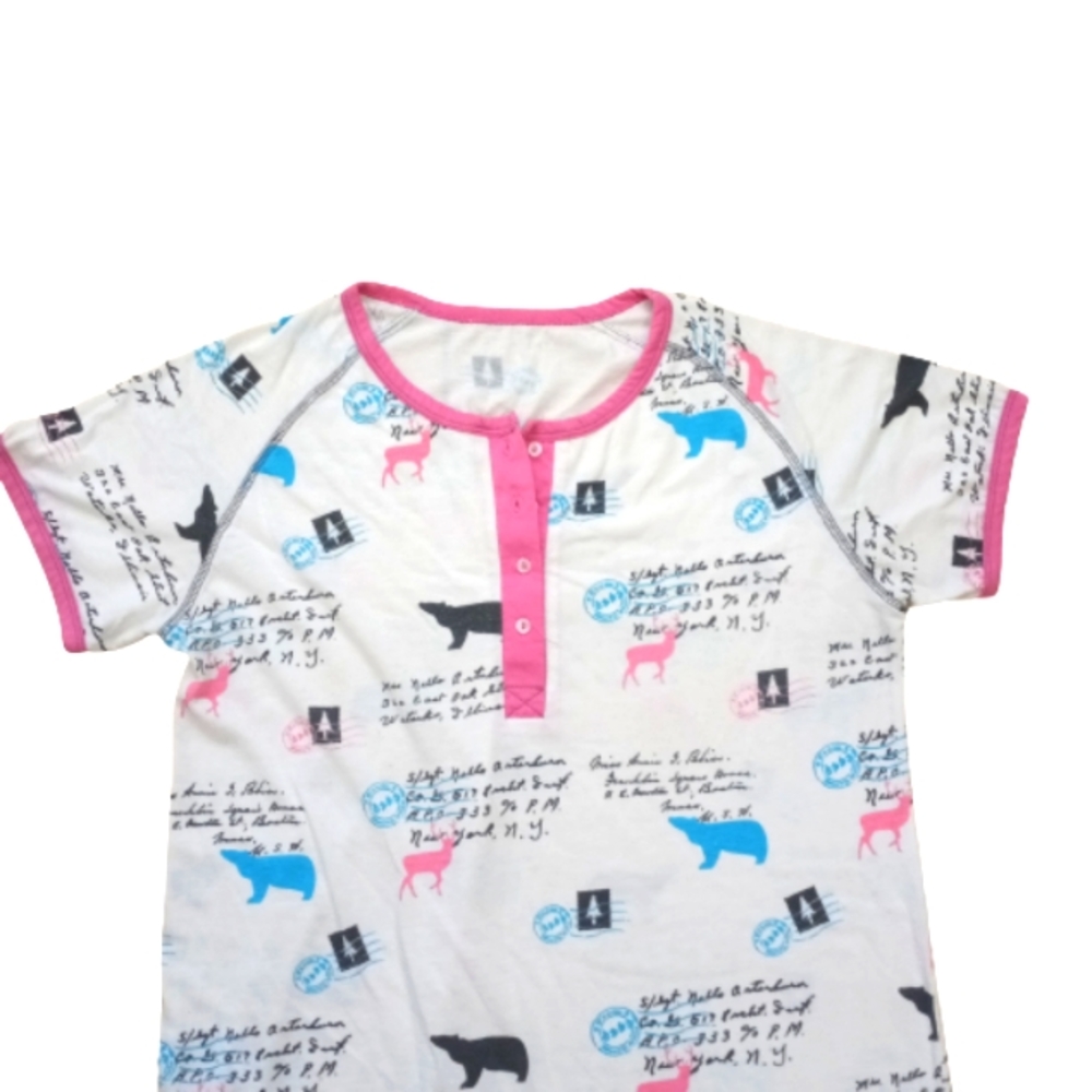 Beatiful Pink hems Nightshirt  Vneck printed Pajamas Sz S - Picture 4 of 7